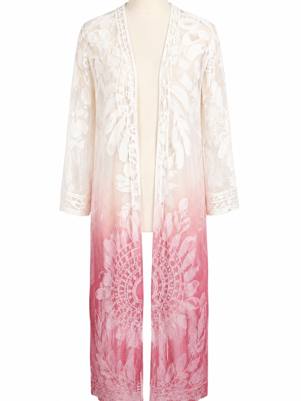 Alchemy Thread XL Ivory Pink Ombré Embroidered Lace Duster Cardigan